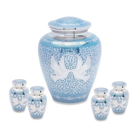 URNSDIRECT2U Urnsdirect2u 7722T4 Loving Birds Adult Urn with 4 Tokens; Blue 7722T4